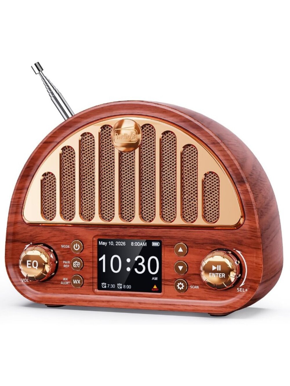 Vintage FM Radio with NOAA Weather Alert, Bluetooth Speaker & Clock Function